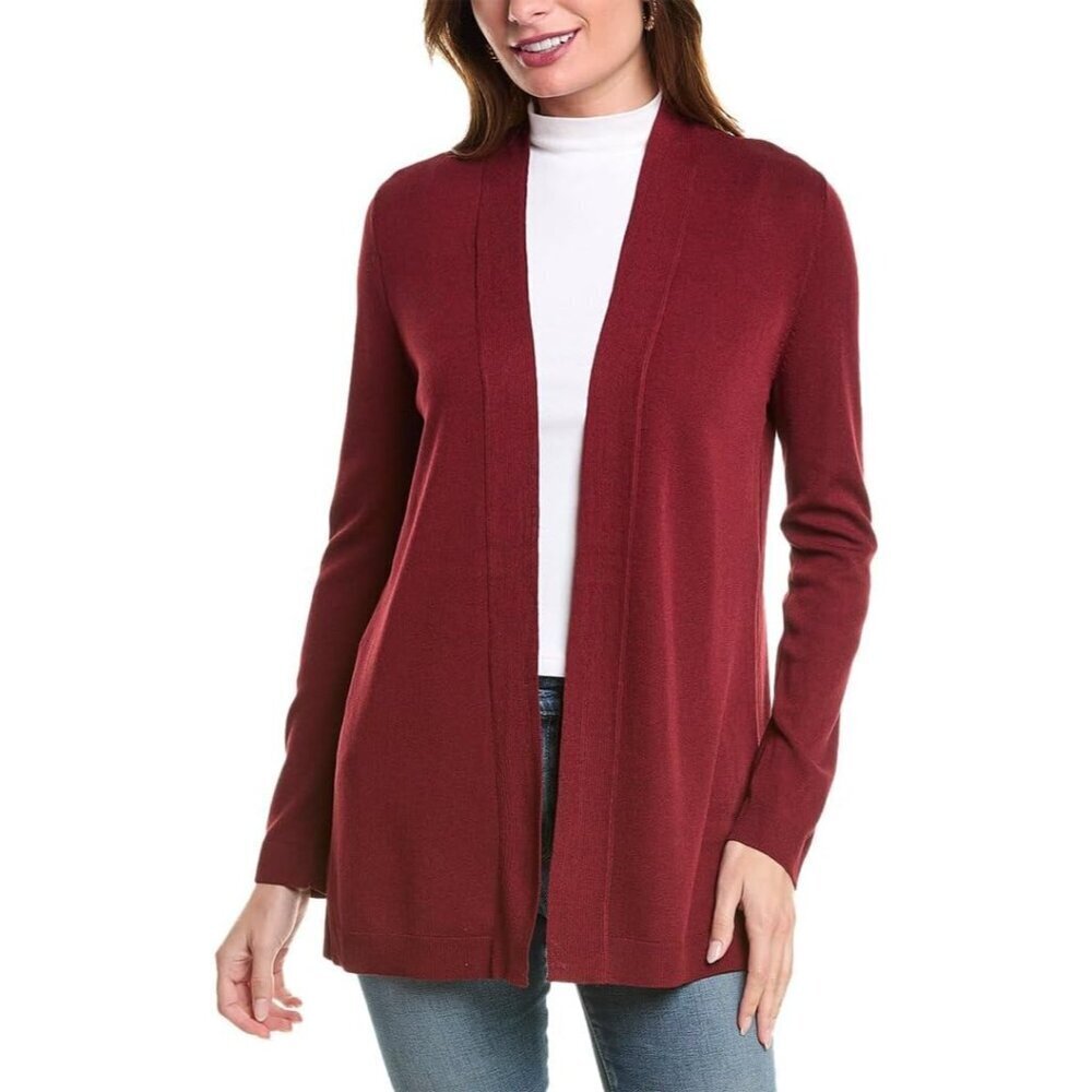 Women's Open Front Cardigan Rayon Polyester Small Bordeaux Elegant